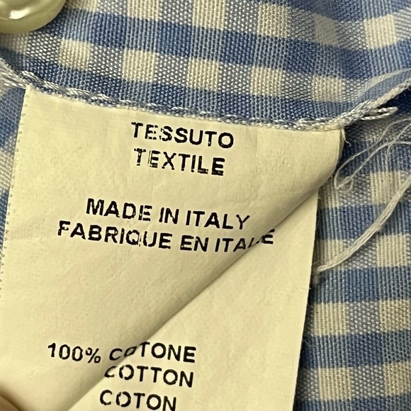 Saks Fifth Avenue Button Down Shirt Mens 17.5 Custom Made Blue Checkered Gingham - Picture 8 of 11